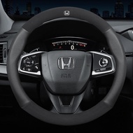 Car Steering Wheel Cover Leather For Honda Accord City Civic Brio CRV BRV URV HRV Jazz Odyssey Vezel Stream CRZ Jade Mobilio Amaze Greiz Fit Freed GK5 2018 2019 2020 2021 Auto Breathable Styling Accessories