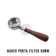 Naked Portafilter 58mm Wood / Porta Filter 58mm Wooden handle