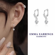 Women's S925 sterling silver round earrings with stone strip design and sparkling hanging stone char