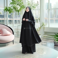 Alsyahra Exclusive - Set Long Khimar Like Mukena Handsplit Raudhah Haramain Cadar Soft Jetblack