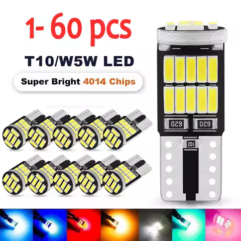 1-60pcs T10 W5W 194 501 Led Canbus No Error Car Interior Light T10 26 SMD 4014 Chip Pure White Instr