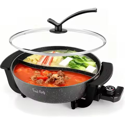 Electric Hot Pot with Divider Hotpot Pot Electric Hopot Cooker Shabhabu Pot 110V 1200W Non-Stick 6-Q