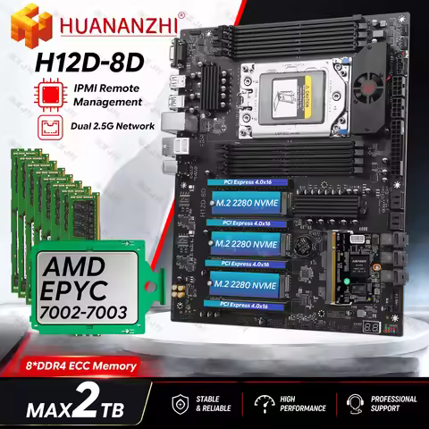 HUANANZHI EPYC Motherboard AMD EPYC 7002 7003 Series CPU Kit 8 Channel Memory Dual 2.5G Network 4*PC