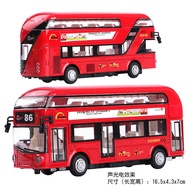 London Double Decker Bus Toy Alloy Simulation Model Collectible Vehicle Light Sound Tourist Bus TY M