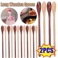 2PCS Japanese Natural Teaspoon Long Handle Wooden Small Spoon Ice Cream Honey Dessert Spoon Home Kitchen Cooking Tools