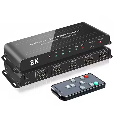 MOSHOU 4 Ports 8K HDMI 2.1 Switch 4 In 1 Out 8K@60Hz 4K@120Hz HDMI Switcher Remote Auto-Switching 48