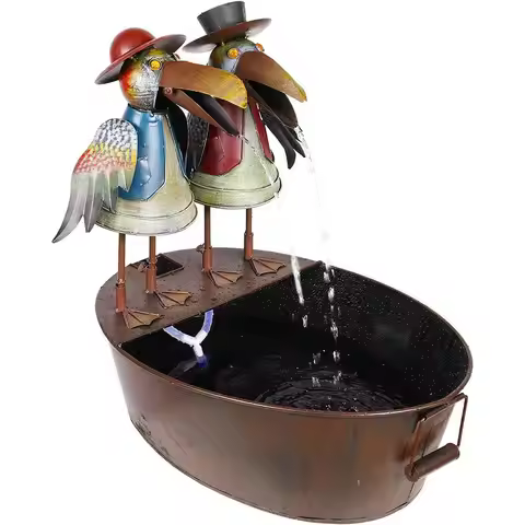 20" Outdoor Tabletop Vintage Rustic Metal Crow Birds, Brown - g Waterall ountain – sical Garden Deco