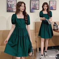 Dresses Women Summer Loose Fit Solid Color A-Line Midi Dress - Elegant Green & Black Options