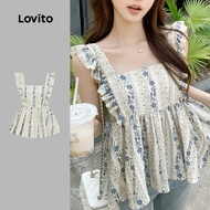 (NEW) Lovito Boho Top Ruffle Spring/summer Top for Women L155ED493 Lovito Atasan Boho Ruffle Musim B