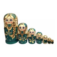 7Pcs/Set Braided Hair Girl Wooden Russian Nesting Dolls Matryoshka Toy Kids Gift