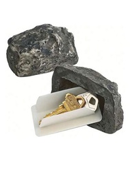 1個模擬石頭鑰匙收納盒，鑰匙隱藏石頭盒，備用鑰匙假石頭，灰黑色迷彩石頭分流安全箱，外觀和手感都像真正的石頭，適用於戶外花園或院子，流行的實用表現，隱藏私人財物存款箱