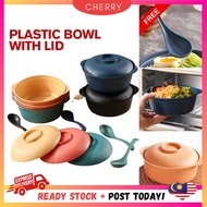 🍒CHERRY🍒1L Plastic Rice Bowl with Lid Cover & Spoon Bowl Snack Plate Tableware & Microwave Safe