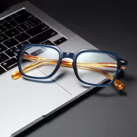 VZONE Transparent Blue Rectangle Optical Frames Retro Rivet Acetate Anti Blue Light Glasses Unisex