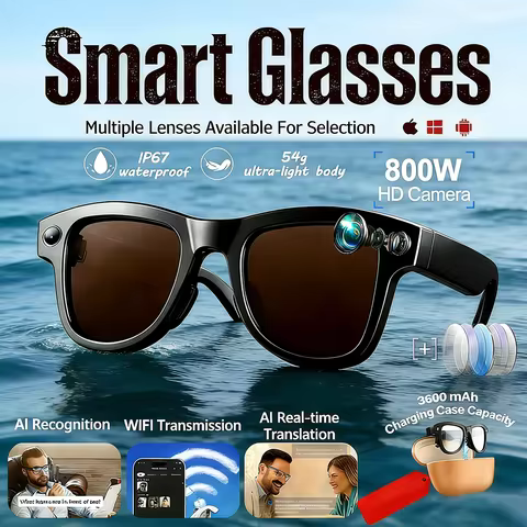 Upgrade Smart Glasses With Camera 4K HD Video Recording AI Photo Recognition Bluetooth Call Translat