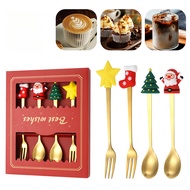 Christmas Stainless Steel Dessert Spoon Fork Set Cutlery Creative Cartoon Figure Coffee Spoon Gift Fruit Fork