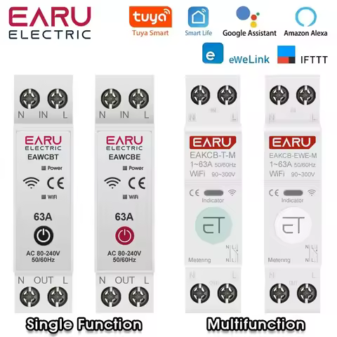 Tuya eWeLink WiFi Smart Circuit Breaker MCB 1P+N 63A Time Relay Switch Energy Meter kWh Voltage Curr