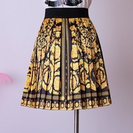 DA Yi Chuang กระโปรงพิมพ์ลายสไตล์พระราชวังกระโปรงทรงเอเอวสูงแนววินเทจใส่แล้วดูผอมเพรียวชุดผู้หญิงแบบ