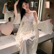 法式浪漫吊帶睡裙超長女帶胸墊宮廷風睡袍絲質兩件套高級感睡衣