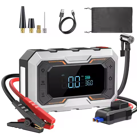 Portable Car Jump Starter&Air Pump 12V Booster 6000mAh Battery Starter Powerbank Warning Light Tire 