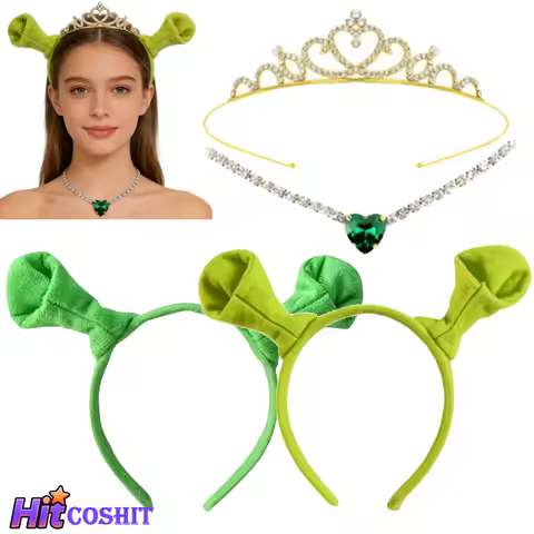 Fiona Cosplay Headgear Necklace Crown Set Movie Shrek Fantasy Dress Up Green Princess Roleplay Hallo