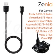 Zenia USB Charger Data Charging Cable for Garmin Fenix 8/E/7X/7/7S/6/6X Pro Solar/6S/5/5X/5S Plus Qu