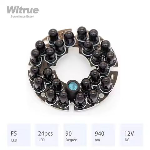 Witrue IR LED Board 24 Grain 940nm 90 Degree Diameter 44MM DC 12V 0.19A CCTV Accessories for 2.8MM 3