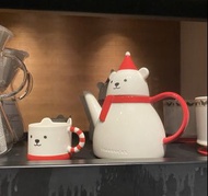 台灣 Starbucks 星巴克 2021 Christmas 聖誕節 北極熊 耶誕熊拐杖糖 馬克杯 3oz 紅帽圍巾熊 北極熊 茶壺 591ml