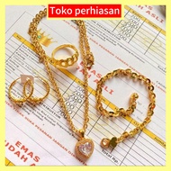 1 set perhiasan emas muda wanita motif nuri medan liontin permata love di lapisi emas muda
