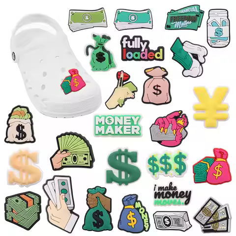 Good Quality 1-25pcs PVC Shoe Charms Money Banknote USD Symbol Purse Accessories DIY Shoes Ornaments