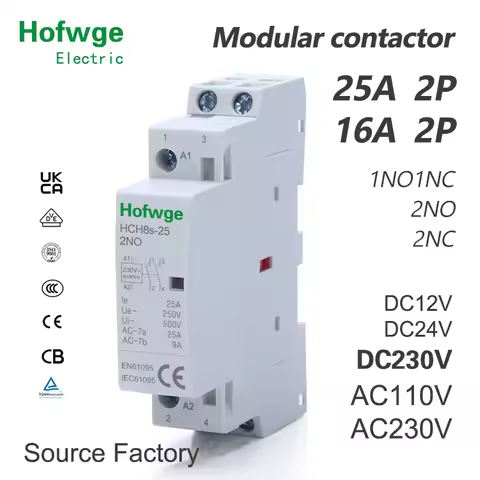 контактор HCH8s-25 Modular Contactor 2P 25A AC DC 2NO or 2NC 1NO1NC 24V 110V 220V Automatic Househol