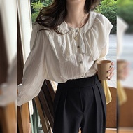 เสื้อผู้หญิงแขนยาวคอตุ๊กตาสไตล์เกาหลีเสื้อผู้หญิงแขนคอกระเช้าใหม่เสื้อแบบหลวม