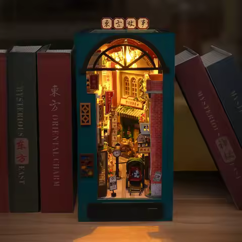DIY Wooden Book Nook Shelf Insert Miniature Model Kits Oriental Tales Chinese Bookshelf Handmade Boo