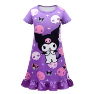 Girls Summer Night Dress Kids Kuromi Short Sleeve Dress Girl Cartoon Sleep Home Wear Dress For 4 5 6