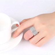 KR-344 4-Row Diamond Ring Silver Accessories Beautiful Sparkling Diamonds Can Be Stretched According