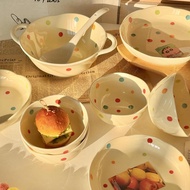 Ceramic Bowl Ceramic Plate Ceramic Plate Soup Bowl Rice Bowl ins Style Polka Dot Ceramic Tableware C