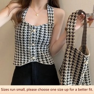 Women's Knitted Halter Neck Design Sensibility Niche Crop Top V-neck Outer Wear Trendy Vest Inner Wear Knit Tank