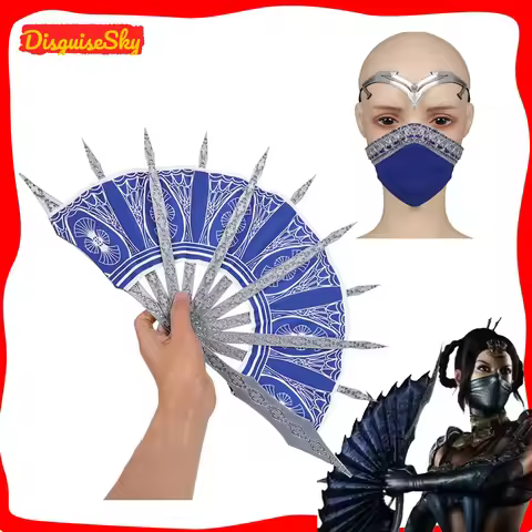 Kitana Fan Cosplay Weappons Game Mortal Kombat 2 Women Disguise Roleplay Arms Props Folden Fans Mask