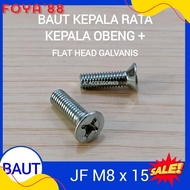 Cusss Raid! Jf Bolt M8X15 M8X20 M8X25 M8X30 M8X40 Screwdriver Head + Galvanized Flat Head M8 8X15 8X