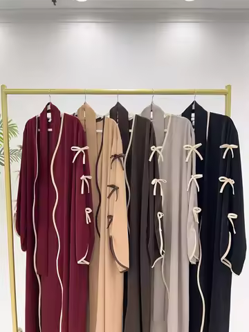 Muslim Abaya Women Dress Dubai Women Dress Bow Caftan Lace-up Floral Dresses Islamic Pakistan Morocc