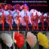 YANGGUA Handheld Fur Fan, 12 Bones Big Red Ostrich Folding Fan, 30*52cm 35*60cm Runway  Props Carniv