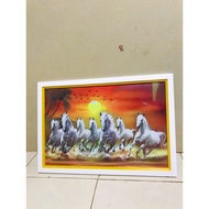 Wall decoration painting print picture 7 white horses running plus frame