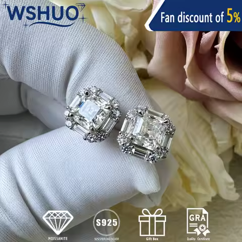7*7MM 2CT VVS D Real Moissanite Asscher Cut Diamond Gems Studs Earrings for Women S925 Pure Silver J