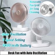 Auto Oscillation Desk Fan with 4 Speed / USB Portable Fan / Mini Fan with Rechargable Battery