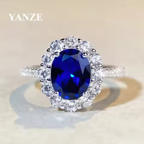 Luxury 7*9mm 925 Sterling Silver Lab Grown Sapphire Diamonds Anniversary Vintage Ring For Women Fine