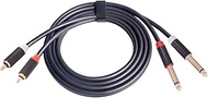 REXUS Dual Stereo RCA Male to Dual 1/4 Inch TS Male Audio Interconnect Cable, Dual 6.35mm Mono TS to