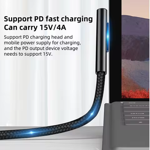 PD 100W Type-C to Microsoft Surface Charger Cable Braided USB-C Power Delivery Cord for Surface Pro 