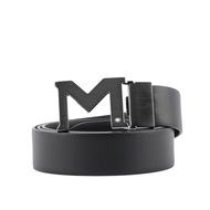 MONT BLANC萬寶龍 銀灰M Logo 搭扣3.5cm平滑牛皮皮帶（黑色）_廠商直送