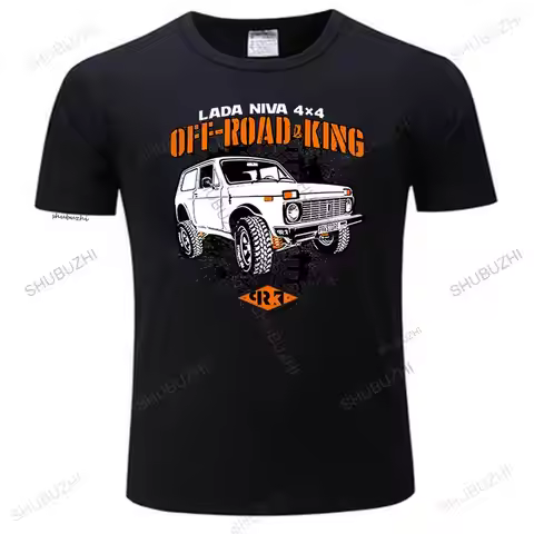New summer t shirt black short sleeve tops for men LADA NIVE 4X4 OFF-ROAD KING Cotton Brand T-shirt