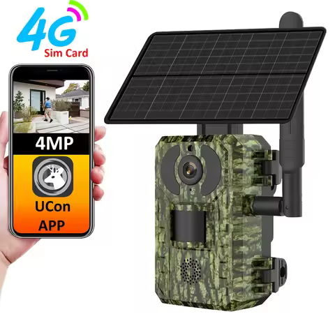 EU 4G Sim Card Cellular 4MP 2K Battery Solar PIR Motion Detection Wildlife Hunting Trail Camera Outd