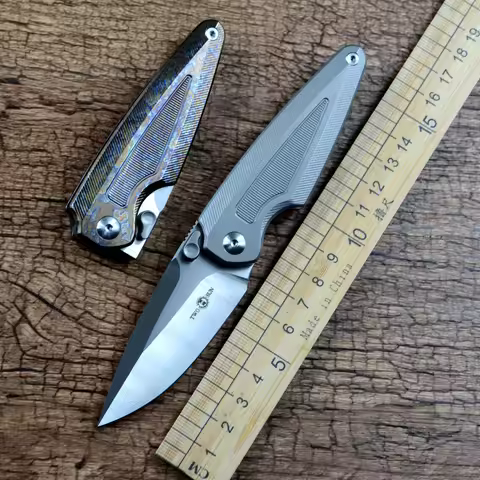 TWOSUN Flipper Pocket Knife Anode Titanium Handle Mini M390 Blade Outdoor Hunting Daily Gift Folding